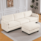 109" Modular L-Shaped Sectional Sofa, Convertible 4-Seat Sleeper Couch with Storage Ottoman, Movable Ottomans, Oversized Deep Seat for Living Room Apartment