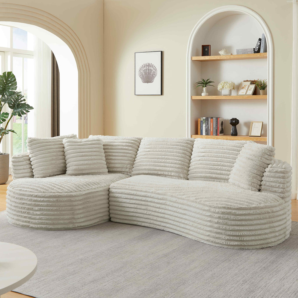 FFH 121" Modular Sectional Sofa, Oversized L-Shape Cloud Couch, Corduroy Curved Sofa for Living Room, Cream, Left Facing Chaise