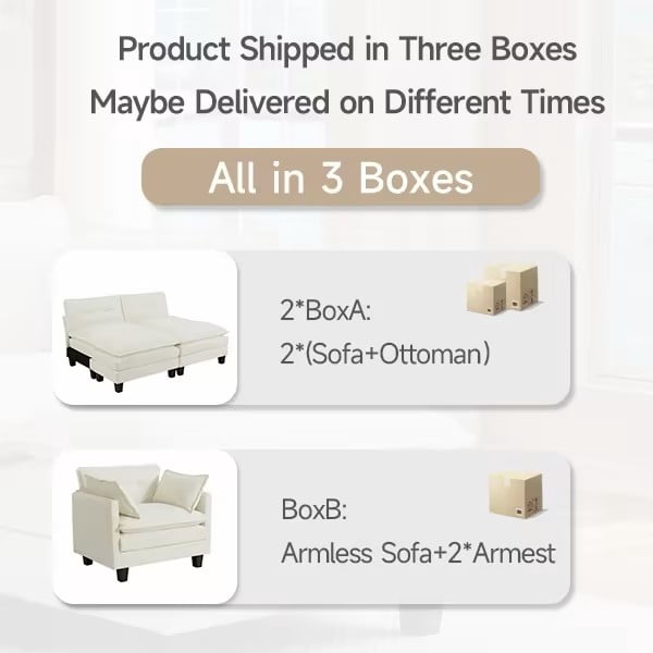 Amsleekey 111.5" U-Shaped Modular Sectional Sofa, Modern Chenille Cloud Couch with 2 Ottomans, Comfy Deep Seat Living Room Furniture, Beige