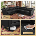  Sectional Sofa, 100" x 100" Chesterfield Sofa with Rolled Arms and Nailhead, 5 Seat Faux Leather Tufted Couch for Living Room Black