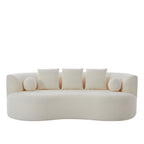Christopher Knight Home 90" Curved Boucle Sofa with Pillows, Modern 3-Seat Upholstered Couch, White