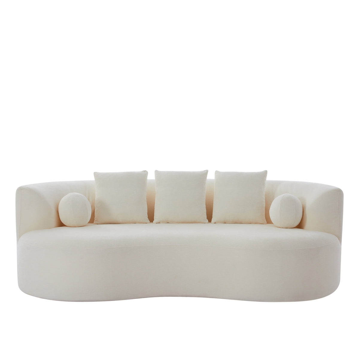 Christopher Knight Home 90" Curved Boucle Sofa with Pillows, Modern 3-Seat Upholstered Couch, White
