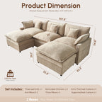  108" Modular Sofa U-Shaped Cloud Sectional Couch with 2 Ottomans, Comfy Deep Seat Chenille Sofa for Living Room, Apartment, Camel