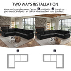  Sectional Sofa Couch, Oversized Chenille Sofa with Pull Out Sofa Bed for Living Room Black