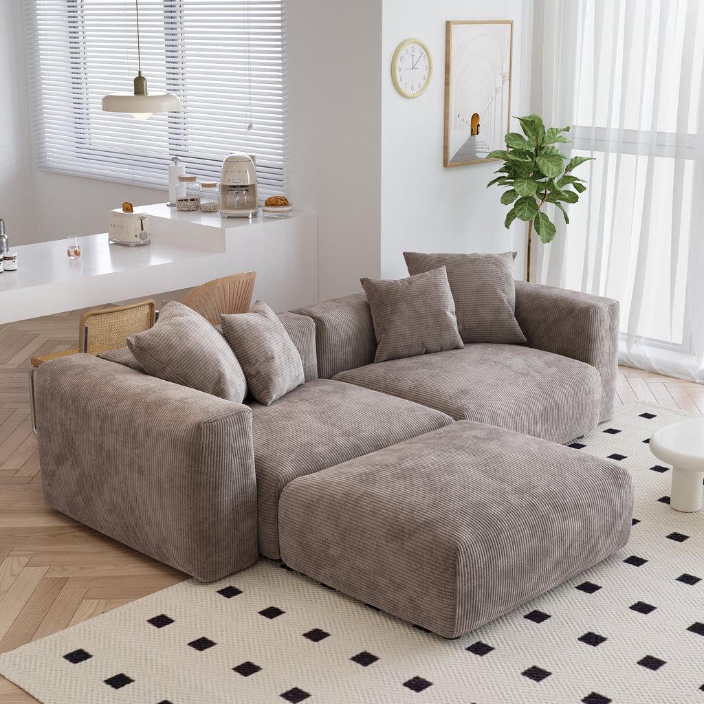bokifol 2 Seater Modular Sectional Sofa,102" L Shaped Comfy Cloud Couch Sectional Sofa,Corduroy Sofa Sleeper Deep Seat Sofa with Throw Pillows for Living Room,Brown