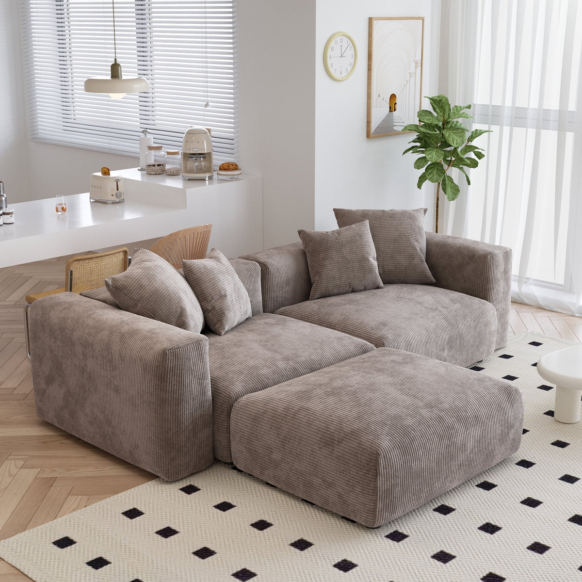 bokifol 2 Seater Modular Sectional Sofa,102" L Shaped Comfy Cloud Couch Sectional Sofa,Corduroy Sofa Sleeper Deep Seat Sofa with Throw Pillows for Living Room,Brown