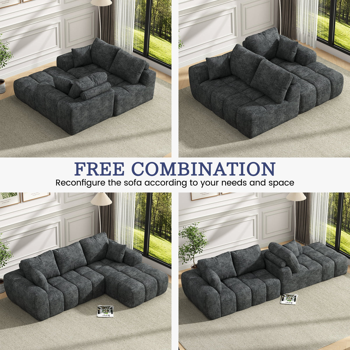 101? Modular Sectional Sofa, Cloud Sectional Couch with Deep Seat, Modern Modular L-Shape Sofa Couch with Chaise,Upholstered Boneless Couches for Living Room Bedroom(Deep Gray)