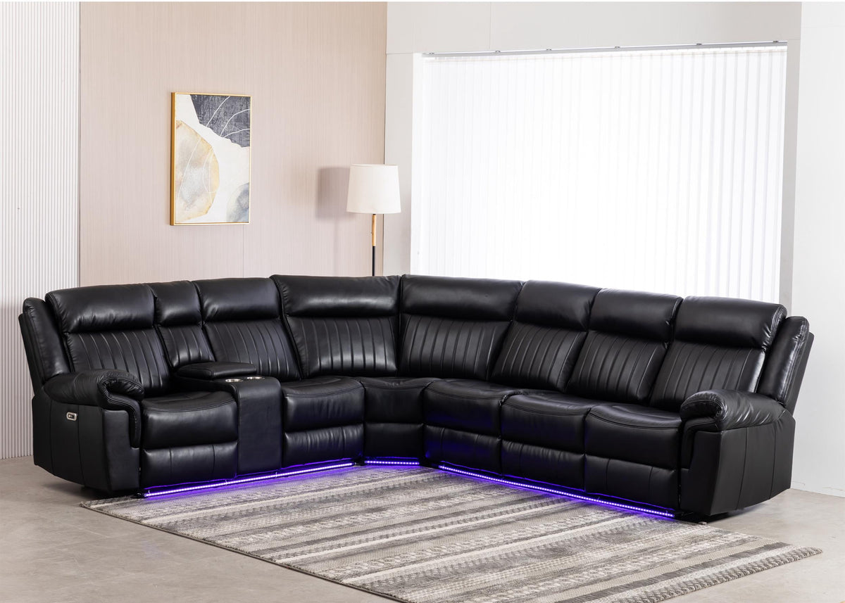 GOOEEN 6-Seater Electric Recliner Sofa Modern Faux Leather Living Room Set Black