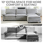  122" W L Shaped Sectional Sofa, Modern Chenille Deep Seat Cloud Couch with Movable Chaise, Plush Living Room Couches for Apartment, 3-Seater Light Gray