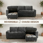 81" Sectional Sleeper Sofa Bed with Pull Out Couch, L-Shaped Chenille Fabric Sofa with USB Ports and Storage Chaise, Charcoal Gray
