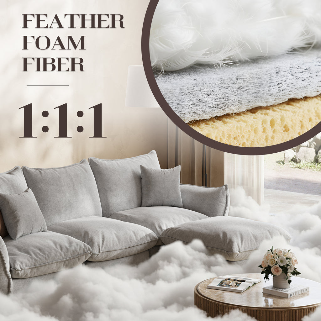 Goosea 106'' Oversized Down Blend Sofa, Cushions Filled with a Feather Blend , Modern Comfort Sofa for Living Room, Grey