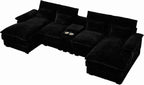  124" U Shaped Modular Sectional Sofa, 6 Seat Oversized Cloud Couch with Double Chaise & Central Console, Plush Corduroy Sectional Couch with USB Ports, for Living Room, Black