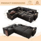 FFH 100" Modular Sectional Sofa with Pull Out Bed, Large Storage, USB Ports, Table Board, Modern Sleeper Couch Bed for Living Room, Corduroy Dark Gray