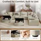 The Magic Home 118" Sofa Couch, Cloud Modular Sectional Sofa with Removable Storage Ottoman, L Shaped Linen Modern Comfy for Living Room, Apartment, Office, DIY Combination, 3 Seater Khaki Couch
