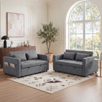  2-Pack 3 in 1 Convertible Sleeper Sofa Bed, 2-Seater Futon Couch with Storage Pockets, Adjustable Backrest for Guest Room, Airbnb, Gray