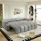FFH 90.2" Pull Out Sofa Bed with Storage, 3-in-1 Convertible Sleeper Sofa King Size, Modern 4-Seater Teddy Couch for Living Room, Gray