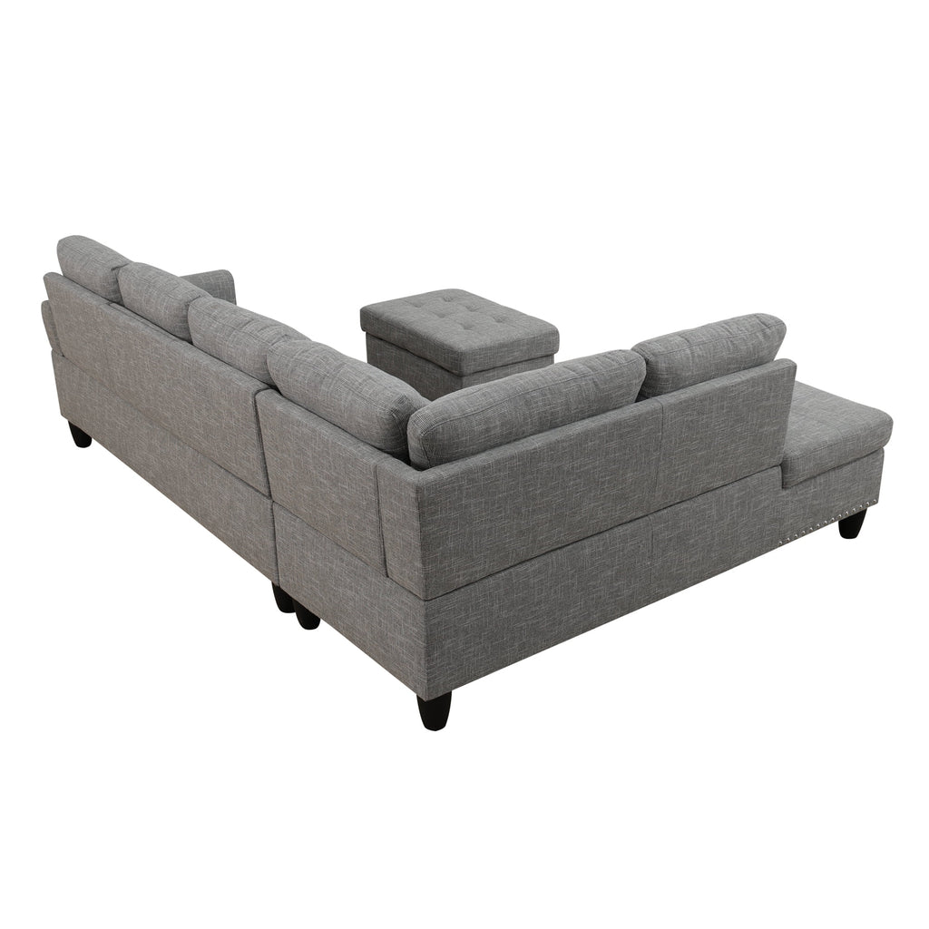 MAYEERTY 97.5" Linen Sectional Sofa, 2-Piece Modular Couch Sofa Set without Ottoman, Grey (Left)