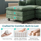  98" L-Shape Modular Sectional Sofa with Moveable Ottoman, Cloud Couch Seats 3 for Living Room, Apartment, Green