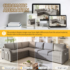  Sectional Sofa, 115" Sectional Couch with Pull Out Sofa Bed King Size, 6 Seat Sofa Convertible Sofa Bed for Living Room Light Gray