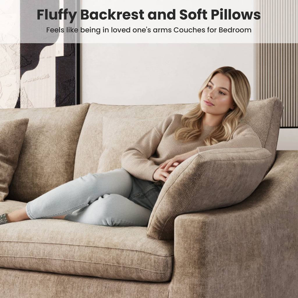 The Magic Home Modular Sofa & Sectional Sofa - L Shaped Deep Seat Cloud Couch in Soft Linen Blend Fabric,Perfect for Apartment & Small Space Living,3-seat Sofa with Ottoman,Khaki Couch