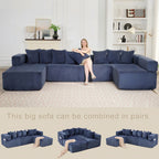  146" Sectional Sofa, U Shaped Sectional Couch with Chaise, 5 Seat Corduroy Sofa Convertible Sleeper Sofa Bed for Living Room Blue