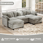 111.5'' Modular Sectional Sofa with Movable Ottomans, U Shaped Cloud Couch for Living Room, 3-Seat, Grey