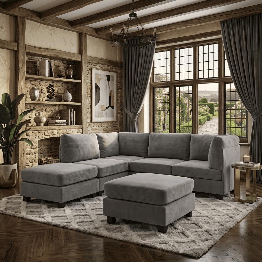  120" Modular Sectional Sofa U Shaped Cloud Couch with 2 Movable Ottomans, 6 Seat Polyester Sofa with Washable Removable Covers for Living Room, Dark Grey