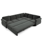 118'' Pull Out Couch, Convertible Sleeper Sofa Bed, Upholstered Sectional Sofa, Chenille L-Shaped Couch with Nailhead Trim, Modern Sectional Couches for Living Room, Apartment, Dark Grey