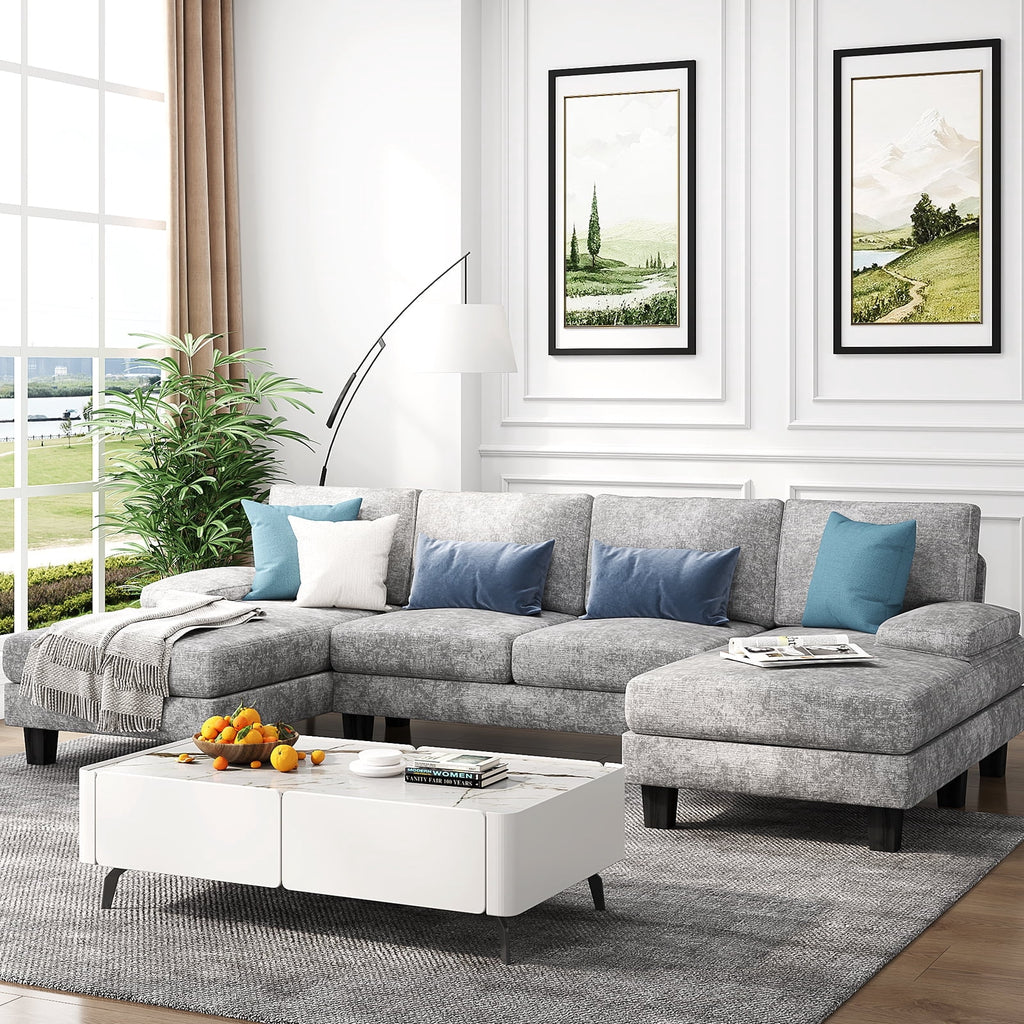  Chenille U Shaped Sectional Sofa, Gray