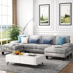  Chenille U Shaped Sectional Sofa, Gray