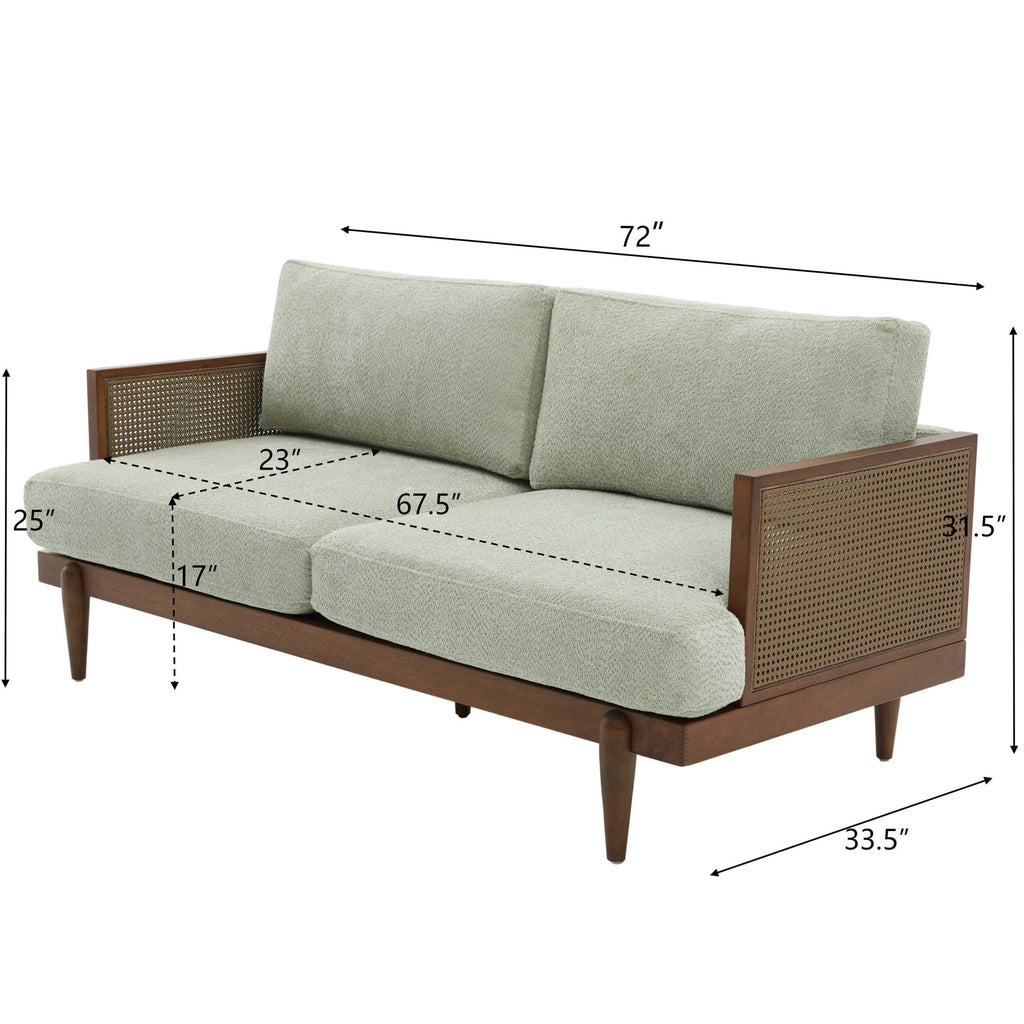Christopher Knight Home Vintage 72? Rattan 3-Seat Sofa with Solid Wood Frame, High-Rebound Cushions, Light Green
