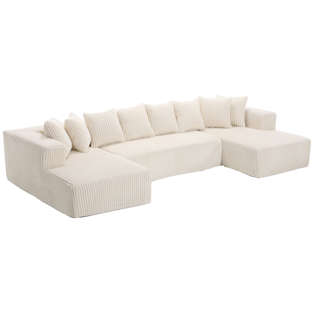  130" Boneless Couch, Modern Couches for Living Room, U-Shaped 4-Seat Modular Sofa with Chaise, Oversized, No Assembly, White