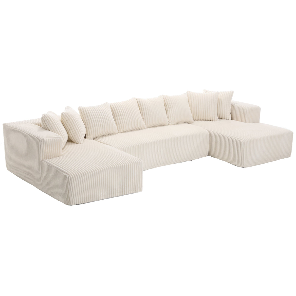  130" Boneless Couch, Modern Couches for Living Room, U-Shaped 4-Seat Modular Sofa with Chaise, Oversized, No Assembly, White