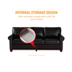 Classic Faux Leather Sofa, 3 Seaters Upholstered Couch with Nailhead Trim and Removable Cushions for Living Room Office Apartment