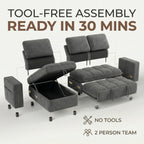 81" Sectional Sleeper Sofa Bed with Pull Out Couch, L-Shaped Chenille Fabric Sofa with USB Ports and Storage Chaise, Charcoal Gray