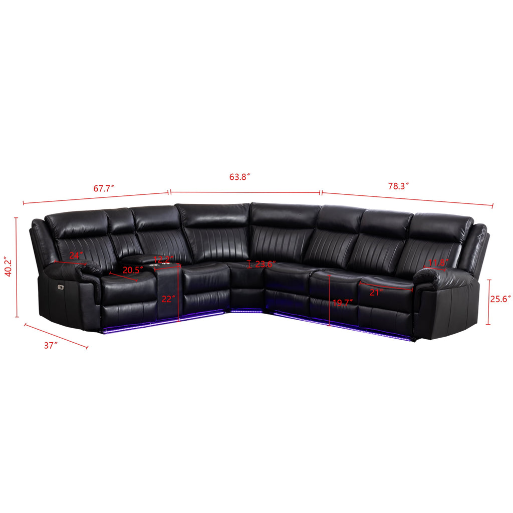 GOOEEN 6-Seater Electric Recliner Sofa Modern Faux Leather Living Room Set Black