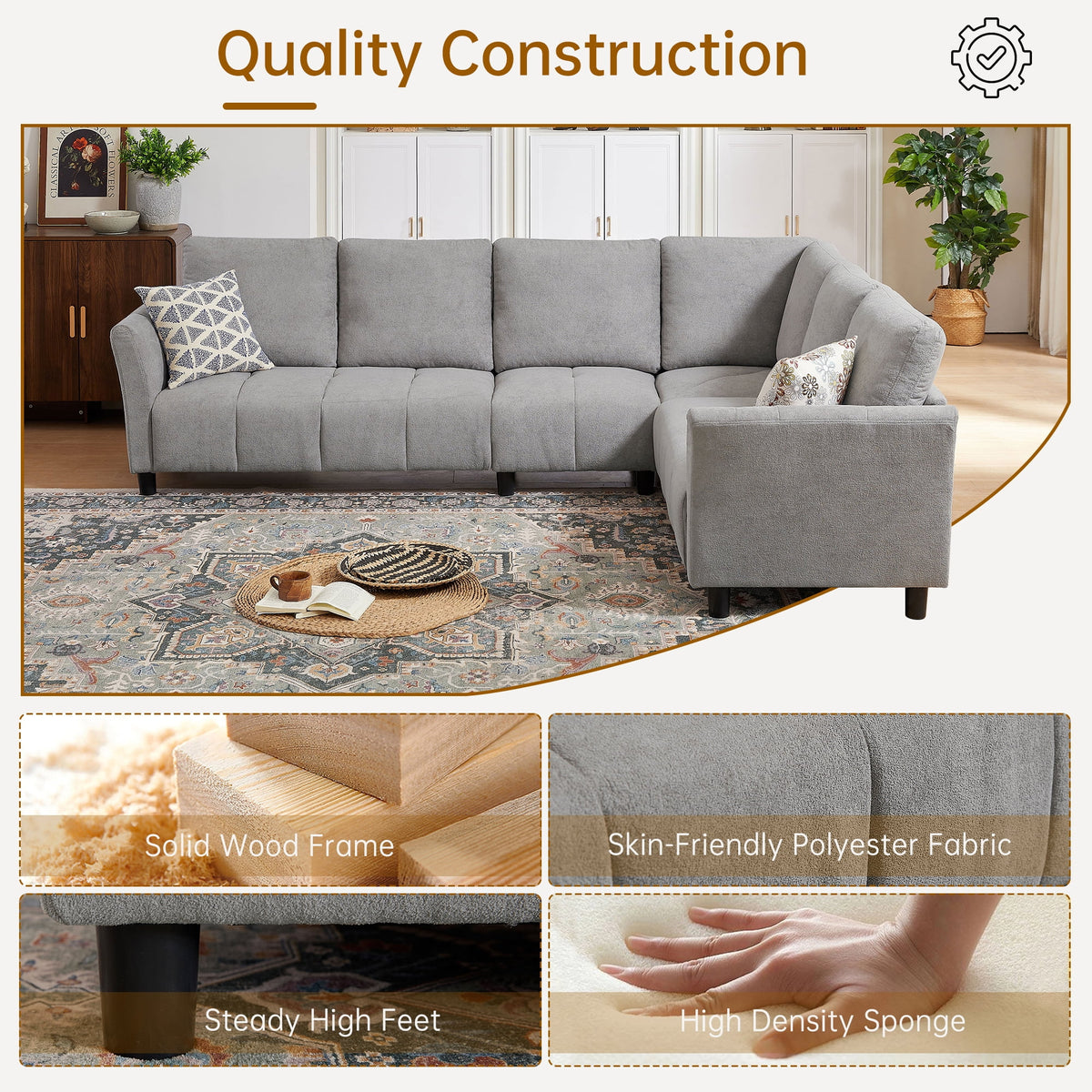  102" Convertible Sectional Sofa Couch,Upholstered Oversized Modern 6 Seat L Shaped Couch Corner Sofa Reversible Sofa Set for Living Room Apartment Office Studio