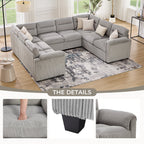  114 inch Sectional Sleeper Sofa with Pull Out Bed Convertible Corduroy Modular Sofa Upholstered Sofa Bed for Living Room Gray