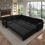  Sectional Sofa Couch, Oversized Chenille Sofa with Pull Out Sofa Bed for Living Room Black
