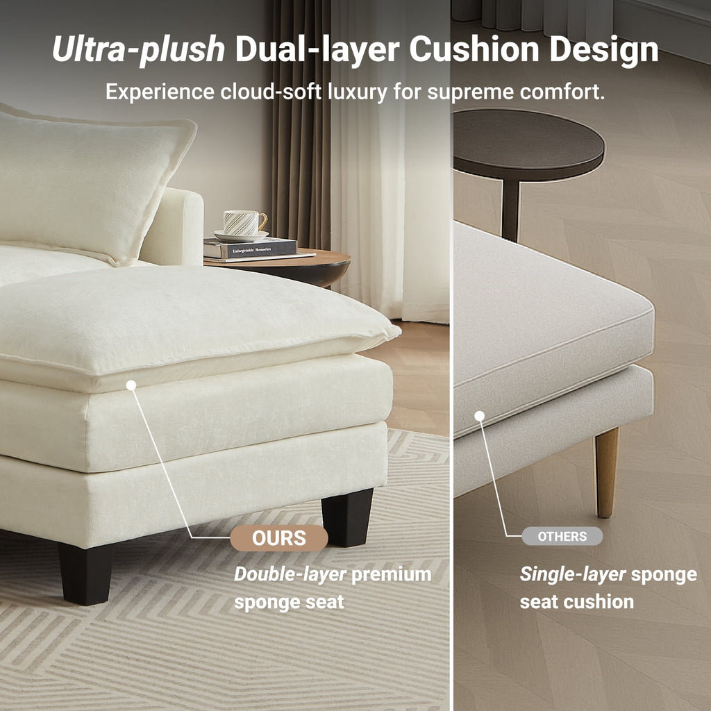 Amsleekey 111.5" U-Shaped Modular Sectional Sofa, Modern Chenille Cloud Couch with 2 Ottomans, Comfy Deep Seat Living Room Furniture, Beige