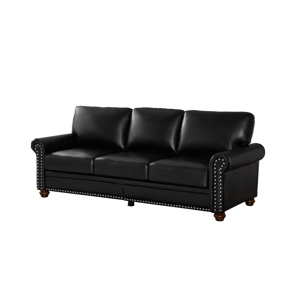 Classic Faux Leather Sofa, 3 Seaters Upholstered Couch with Nailhead Trim and Removable Cushions for Living Room Office Apartment