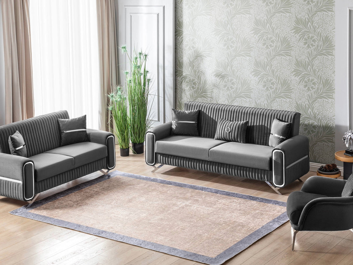 Ottomanson 87" Convertible Sofa Couch for Living Room, Microfiber Modern Sofa Bed with Storage, Gray