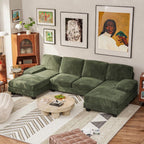  U Shaped Sectional Sofa Couch with Double Chaise for Apartments,Corduroy Green