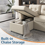 VANACC Sectional Sofa Bed with Storage and Soft Seat ,Reversible Pull Out Couch for Living Room,Beige