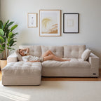 BYBYME 104"Oversized L-Shaped Sectional Sofa Cloud Boneless Modular Couch,Upholstered Sofa with Convertible Left/Right Ottoman for Living Room Bedroom,No Assembly,Beige