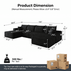 CKEASEAN 135" Corduroy Oversized U Shaped Modular Cloud Couch Sectional, Boneless Sectional Sofa with Left Facing Chaise & Ottoman, Compressed Boneless Couch for Living Room, No Assembly Required