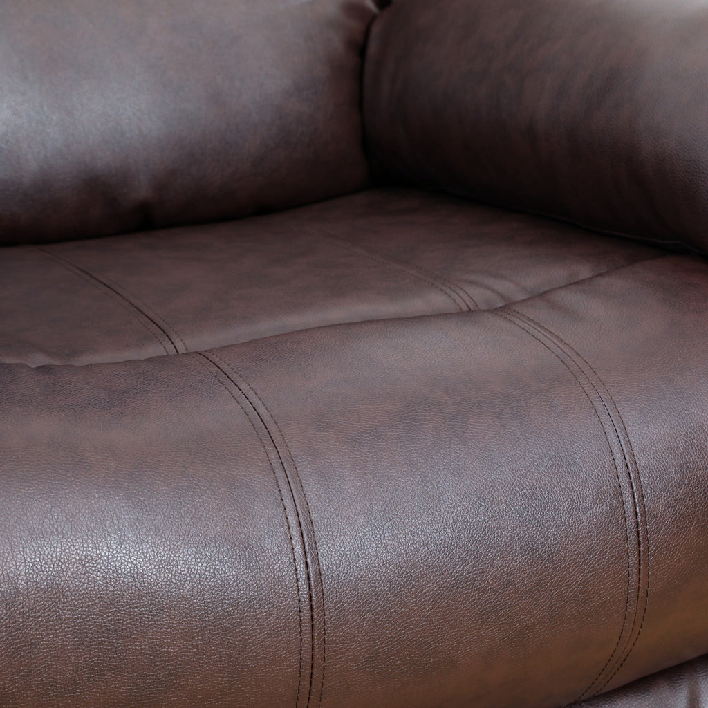  Brown 3-Seater Reclining Sofa - Air Leather Upholstery with High-Elastic Sponge for Living Room & Office