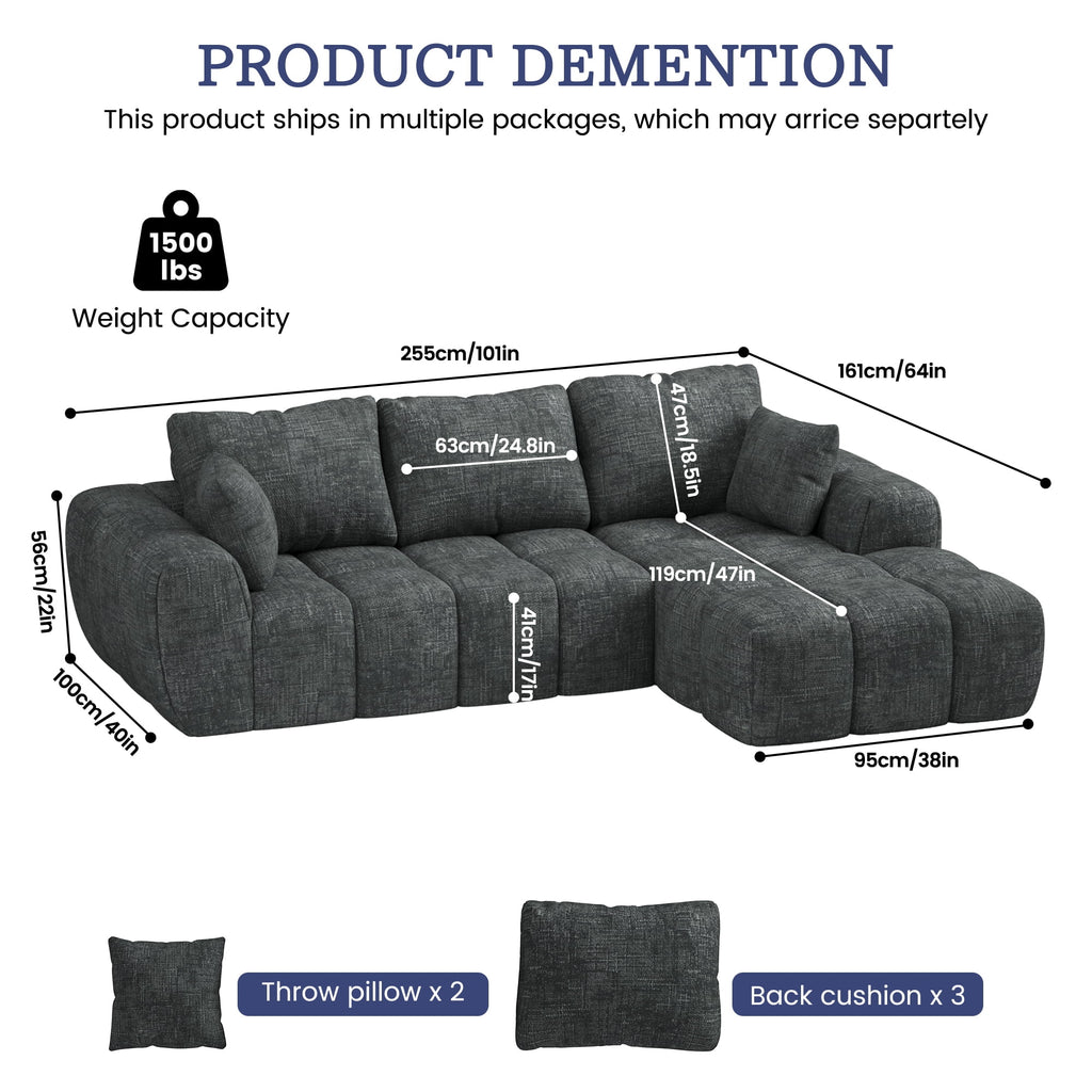 101? Modular Sectional Sofa, Cloud Sectional Couch with Deep Seat, Modern Modular L-Shape Sofa Couch with Chaise,Upholstered Boneless Couches for Living Room Bedroom(Deep Gray)