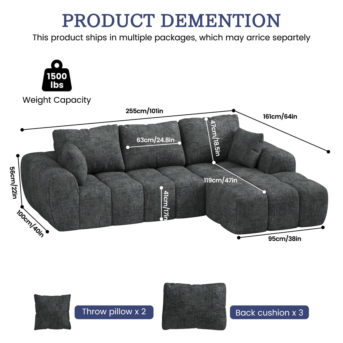 101? Modular Sectional Sofa, Cloud Sectional Couch with Deep Seat, Modern Modular L-Shape Sofa Couch with Chaise,Upholstered Boneless Couches for Living Room Bedroom(Deep Gray)