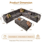 XIZZI 127.5" Modular Sectional Sofa,9-piece Oversized Cloud Couch with Deep Seat,U-Shaped Modern Sectional Couches with Removable Ottoman for Living Room,Gray